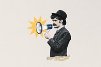 Businessman holding megaphone, vintage. Remixed by rawpixel.