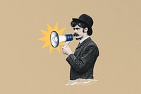 Businessman holding megaphone, vintage. Remixed by rawpixel.