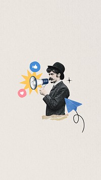 Digital marketing business iPhone wallpaper, vintage man collage. Remixed by rawpixel.