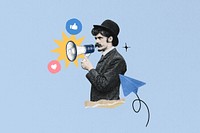 Man holding megaphone, social media. Remixed by rawpixel.