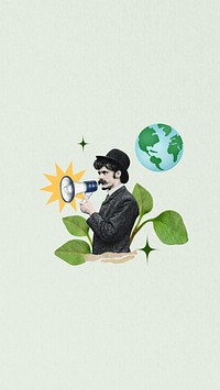 Environmentalist man iPhone wallpaper, vintage collage. Remixed by rawpixel.