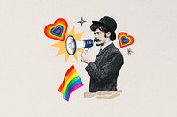 LGBT man activist holding pride flag. Remixed by rawpixel.