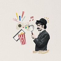 Man holding magnifying glass, entertainment collage art. Remixed by rawpixel.