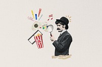 Man holding magnifying glass, entertainment collage art. Remixed by rawpixel.