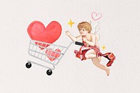 Hearts in shopping cart, cupid. Remixed by rawpixel.