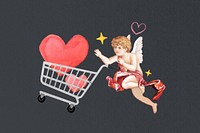 Hearts in shopping cart, cupid. Remixed by rawpixel.