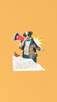 Dog holding megaphone  iPhone wallpaper collage. Remixed by rawpixel.