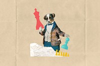 Dog holding chess piece, business. Remixed by rawpixel.