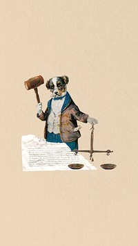 Dog holding gavel  iPhone wallpaper, legal collage. Remixed by rawpixel.