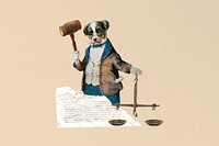 Dog holding gavel, justice scale. Remixed by rawpixel.