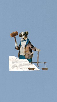 Dog holding gavel  iPhone wallpaper, legal collage. Remixed by rawpixel.