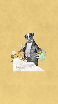 Dog watering flowers iPhone wallpaper collage. Remixed by rawpixel.