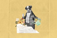 Dog watering flower, vintage. Remixed by rawpixel.