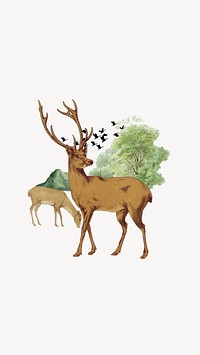 Stag deer animal phone wallpaper, environment collage