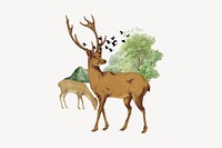 Stag deer, wild animal collage art