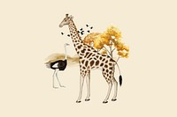 Giraffe, wild African animal collage art