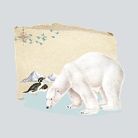 Polar bear and penguins, global warming collage art