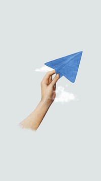 Hand holding paper plane  mobile wallpaper collage. Remixed by rawpixel.