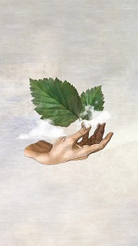 Hand presenting leaf  mobile wallpaper collage. Remixed by rawpixel.