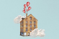 Floating building, vintage balloons. Remixed by rawpixel.