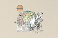 Aesthetic globe and biking couple. Remixed by rawpixel.