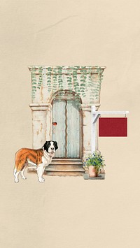 Vintage door iPhone wallpaper, dog collage. Remixed by rawpixel.