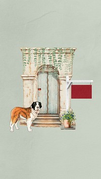 Vintage door iPhone wallpaper, dog collage. Remixed by rawpixel.