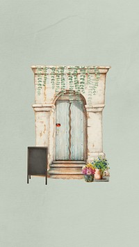 Vintage door iPhone wallpaper, cafe sign collage. Remixed by rawpixel.