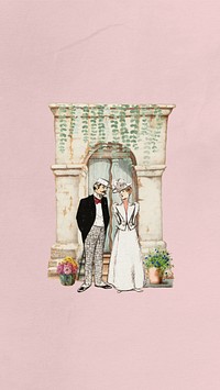 Newlywed couple vintage iPhone wallpaper collage. Remixed by rawpixel.