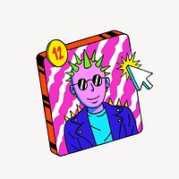 Neon pink punk avatar illustration, isolated design