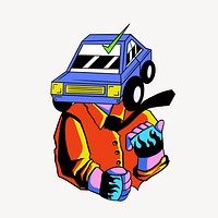 Neon car racer character illustration, isolated design