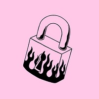 Pink fire padlock illustration, isolated design