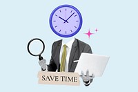 Save time word, clock head businessman remix