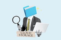 Cloud storage word, folder head businessman remix