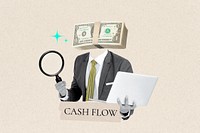Cash flow word, money head businessman remix
