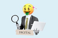 Digital word, money-face emoticon head businessman remix