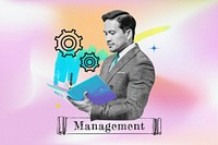 Business management, gradient holographic collage remix