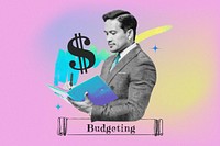 Professional accountant, budgeting word collage remix