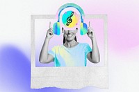 Woman listening to music, creative remix