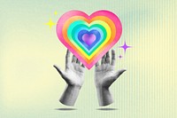 LGBTQ support, hands cupping rainbow heart