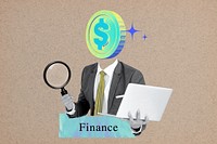 Money-head businessman, finance word collage remix