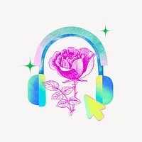 Colorful floral headphones, music remix