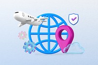 3D grid globe, airplane transportation remix