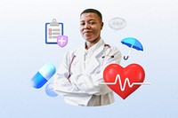 Health check-up, smiling doctor, healthcare remix