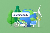 Sustainability word, 3D globe environment remix