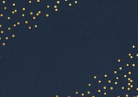 Festive dark blue background, gold confetti border