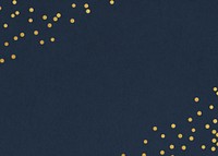 Festive dark blue background, gold confetti border