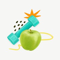 Dumbbell and apple, healthy diet remix psd