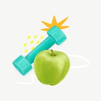 Dumbbell and apple, healthy diet remix psd