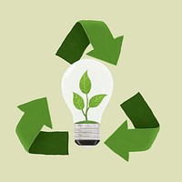Renewable energy, plant in light bulb, environment remix